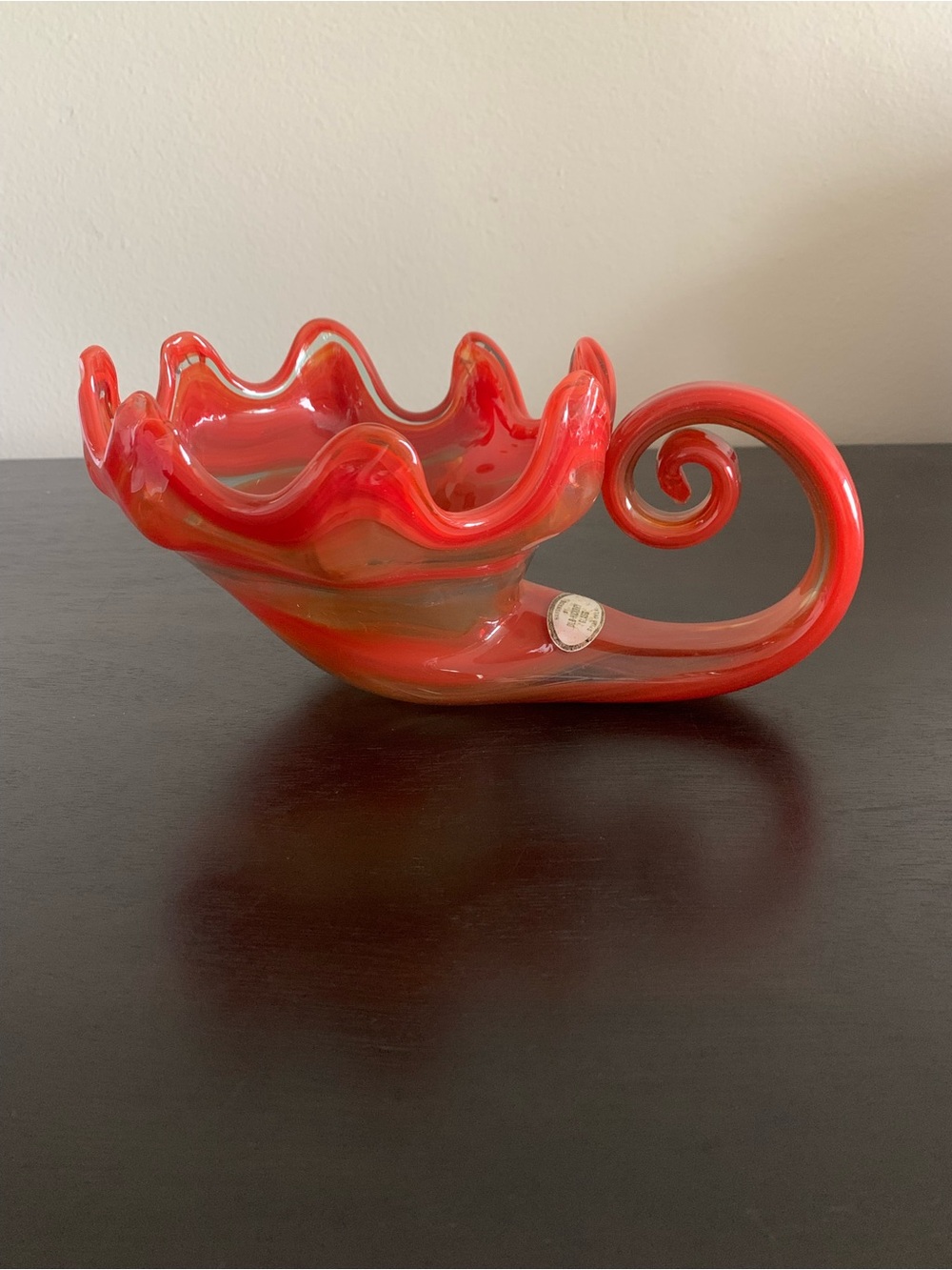 MCM Hand Blown Sooner Old Hickoy Glass Bowl Burnt Orange Cornucopia Fall Harvest